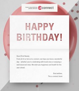 a-connect Birthday email design for Mailchimp